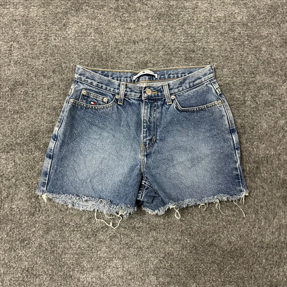 Tommy Hilfiger Denim Shorts Womens Size 6 Blue Cotton Lemon Raw Frayed Hem